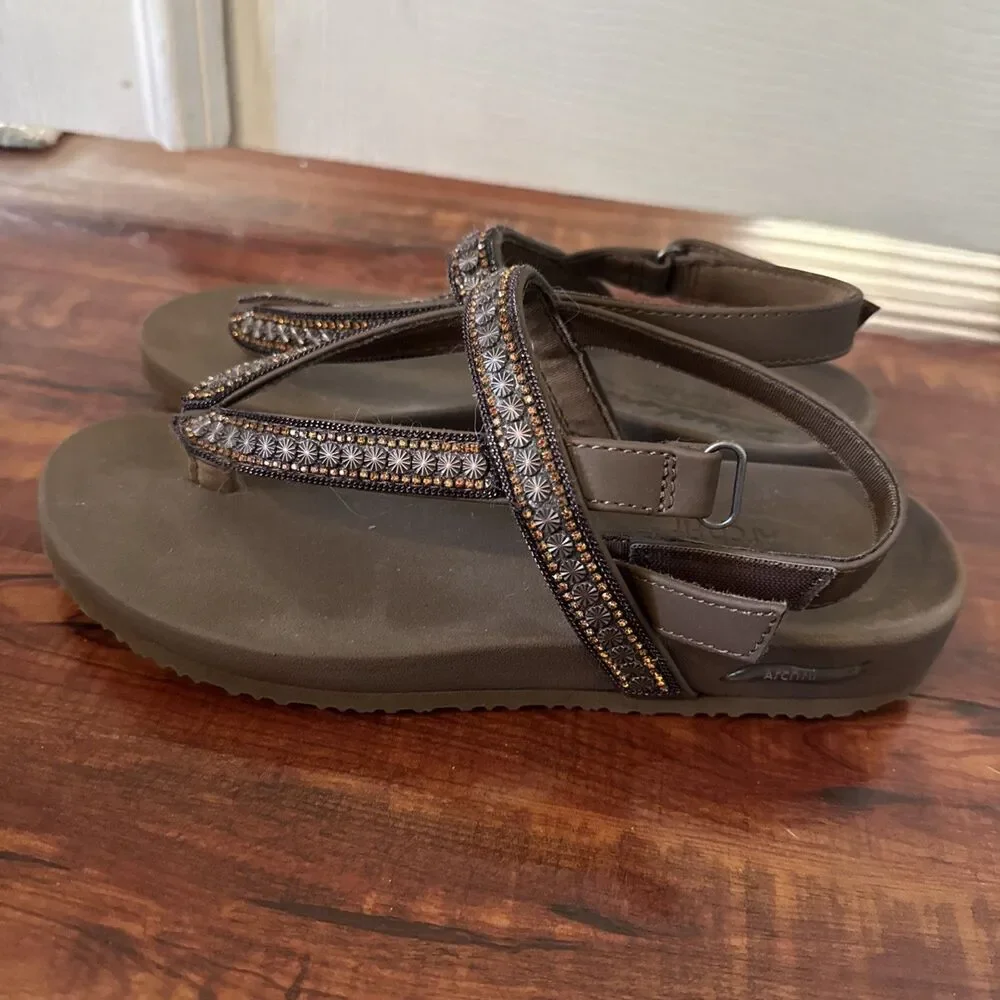 Skechers Arch Fit Womens Sandals Brown US 7 Rhinestone Hook And Loop Ankle Strap - Picture 7 of 14